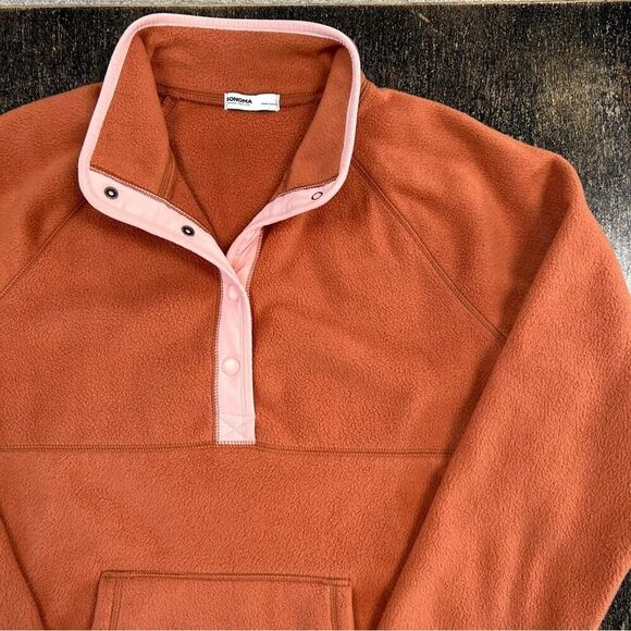 Sonoma Women's Fleece Pullover 1/4 Snap Buttons Burnt Orange Color Size L NWOT - Picture 3 of 9